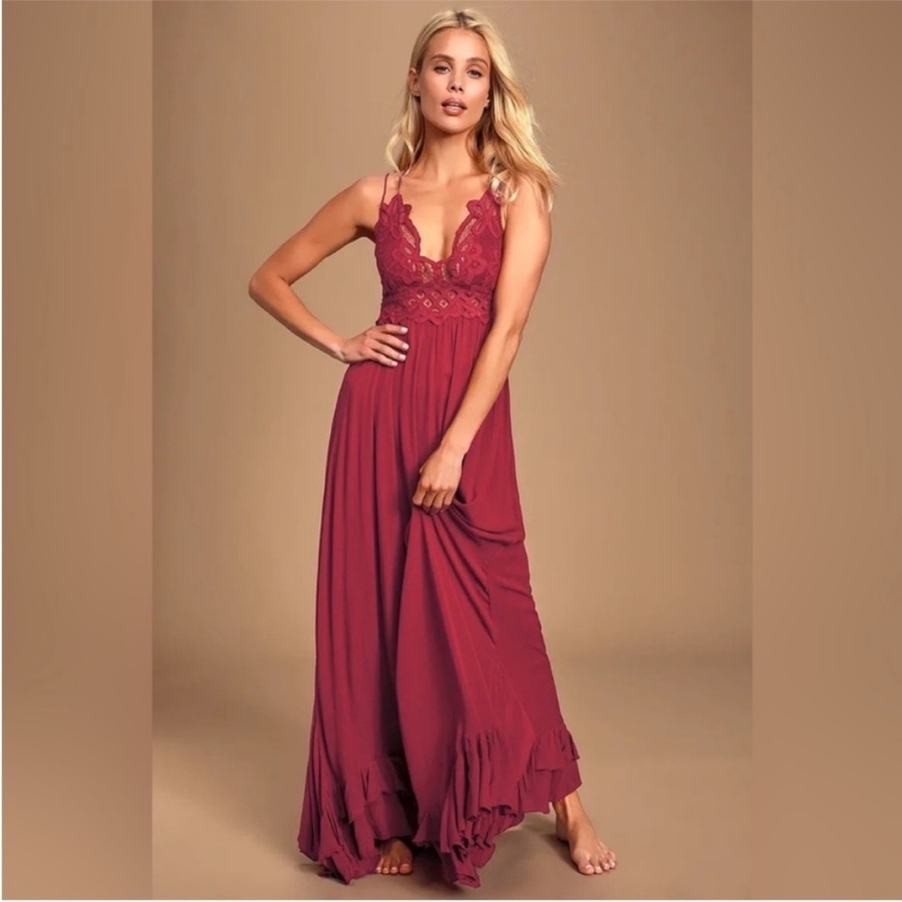 Free People Adella Elegant Maroon Lace Maxi Dress Small - Picture 3 of 16